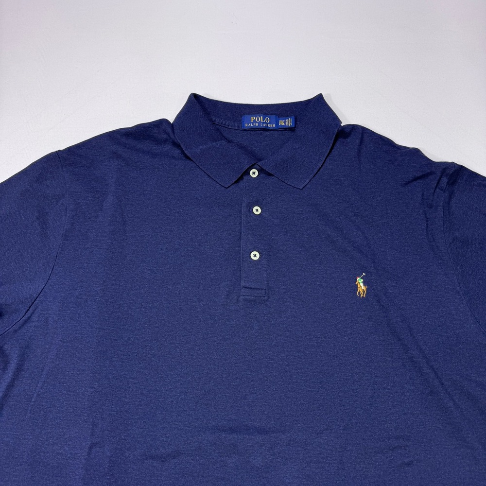 Polo Ralph Lauren Mens 2XLT Blue Cotton Short Sleeve Polo Shirt Flesh Pony